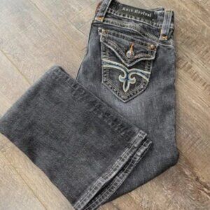 Rock Revival Gwen Easy Boot Cut Grey Wash Faded Jeans Size 26 Sequins Pocket
